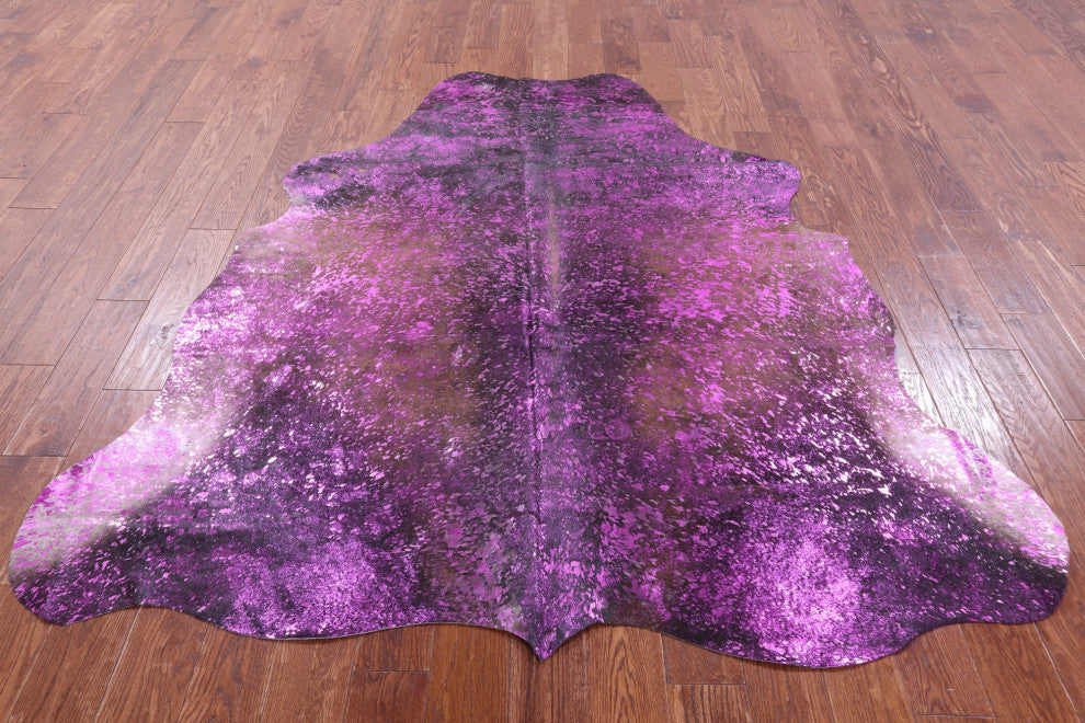 6' 10" X 6' 5" Pink Metallic Cowhide Rug C2172