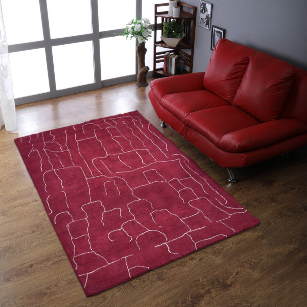 HAND KNOTTED LOOM SILK ECO-FRIENDLY RUGS-8'x10',Rectangle,Red White,Contemporary