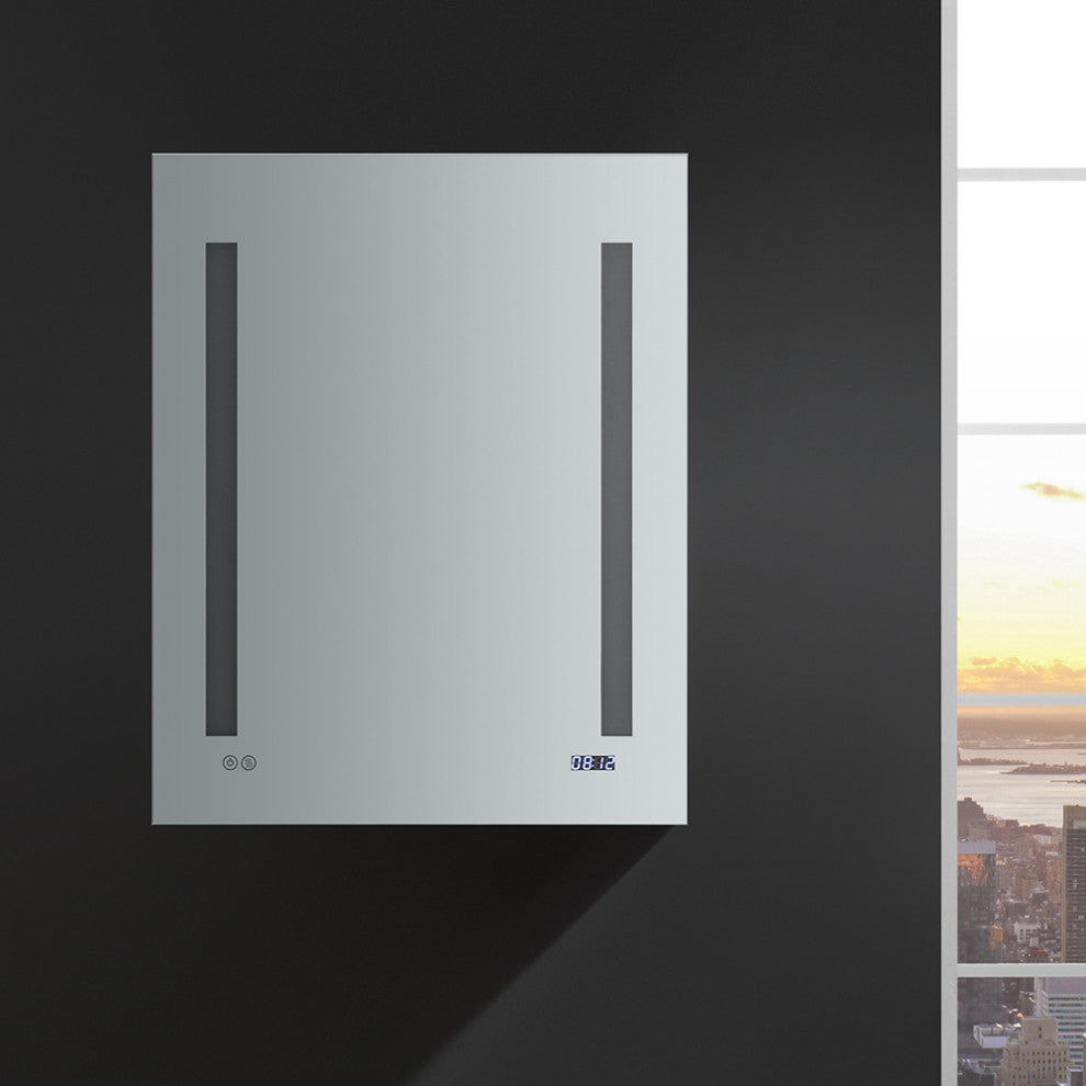 Tiempo Bathroom Medicine Cabinet With LED Lighting and Defogger, 24"x30"