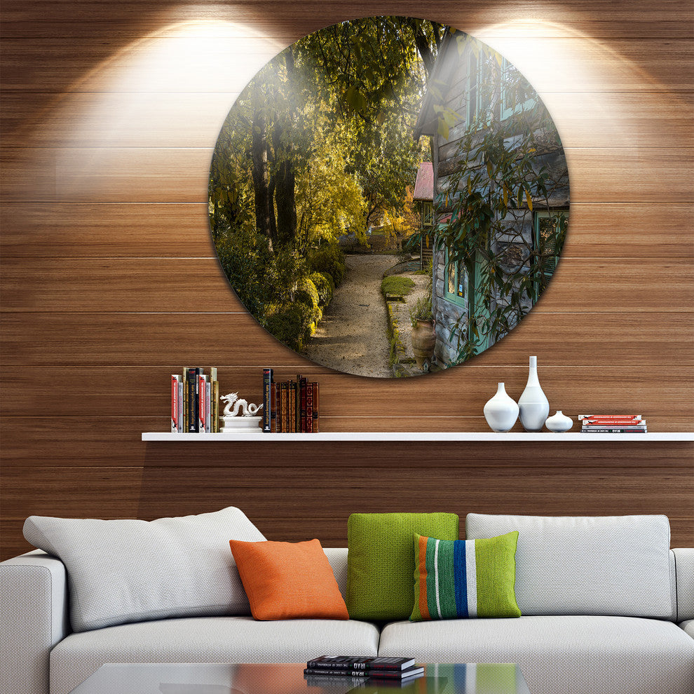 Pathway In The Green Garden, Landscape Round Wall Art, 23"