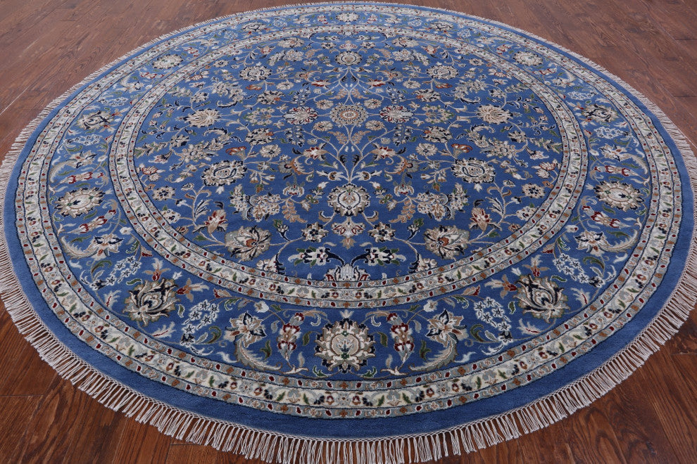 10' Round Persian Nain Handmade Wool and Silk Rug Q6396
