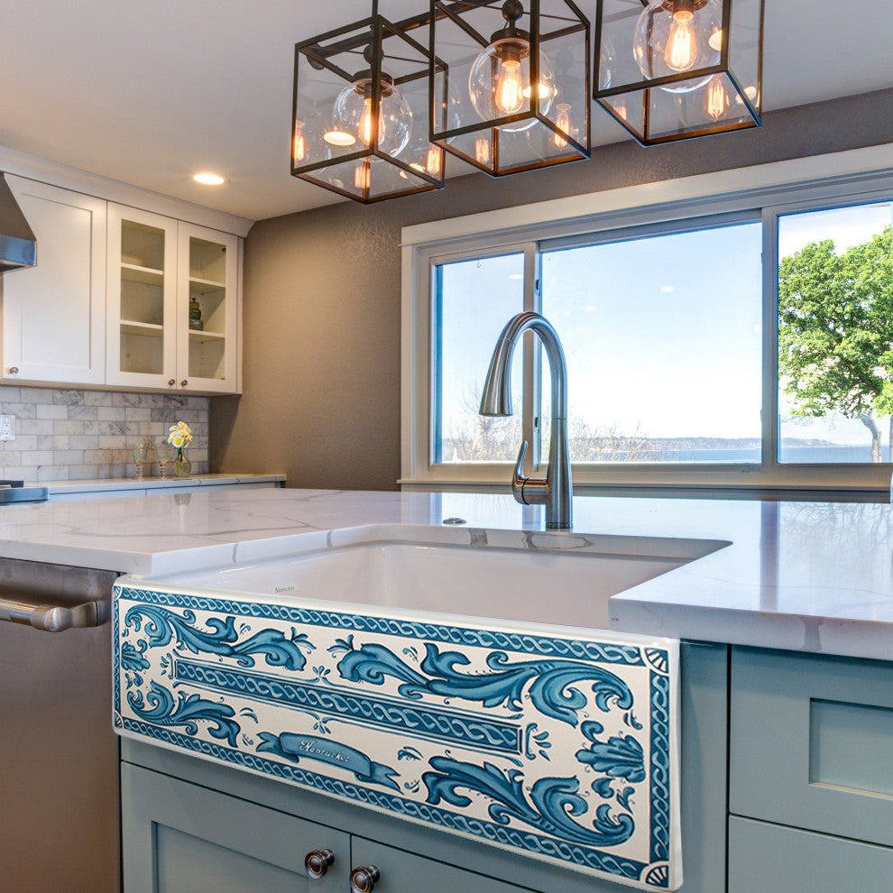 Nantucket Sinks Farmhouse Fireclay Sink with Hand Painted Nantucket Apron Front