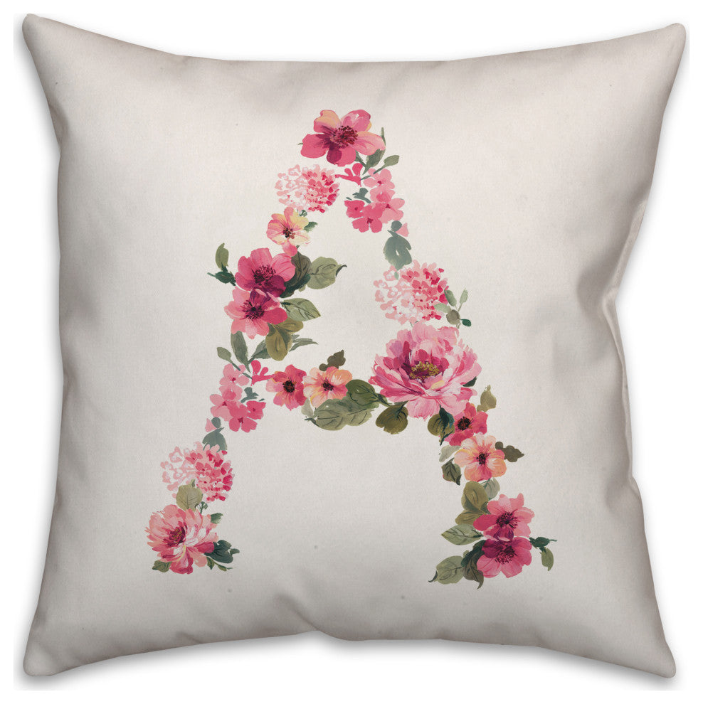 Floral Pattern Monogram A 18x18 Indoor/Outdoor Pillow