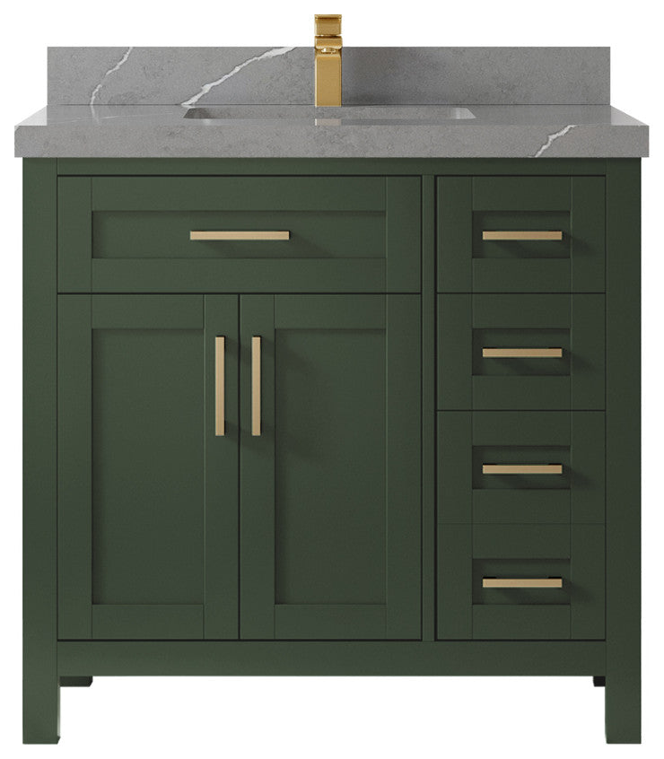 Cambridge 36 Center Sink Bath Vanity in Pewter Green 2" Piatra Gray