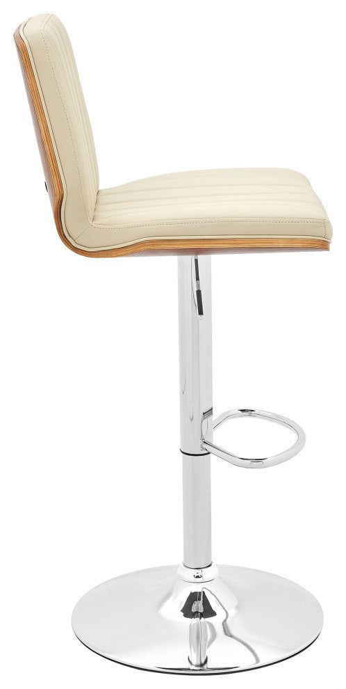 Sabine Adjustable Swivel Faux Leather and Black Metal Bar Stool, Cream