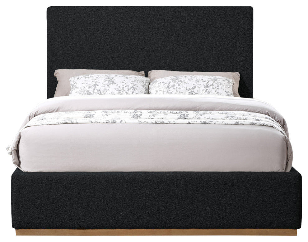 Monaco Boucle Fabric Upholstered Bed, Black, Full