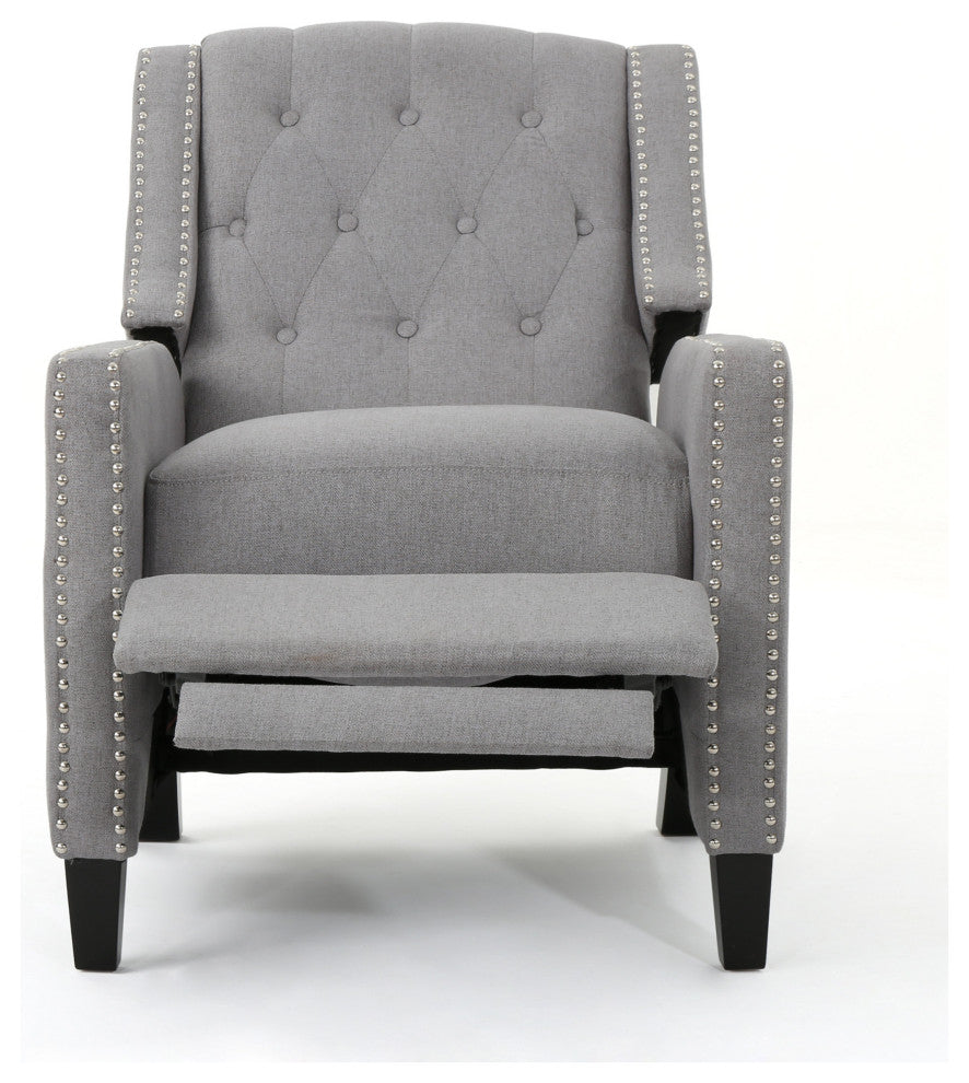 GDF Studio Izaak Tufted Back Fabric Recliner Chair, Light Gray