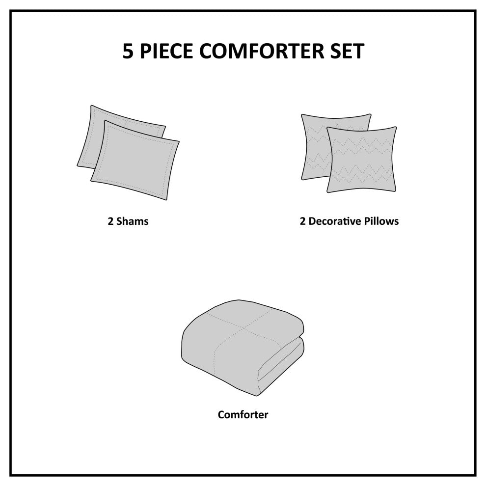 Madison Park Percale Printed 5-Piece Comforter Set, Full/Queen