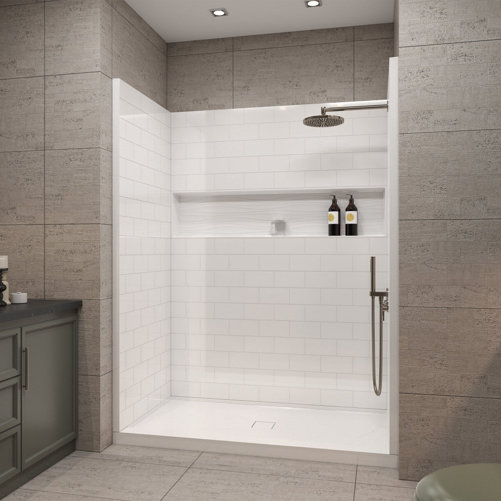 60" x 32" 4-Piece Direct-to-Stud Alcove Shower Wall Kit, White