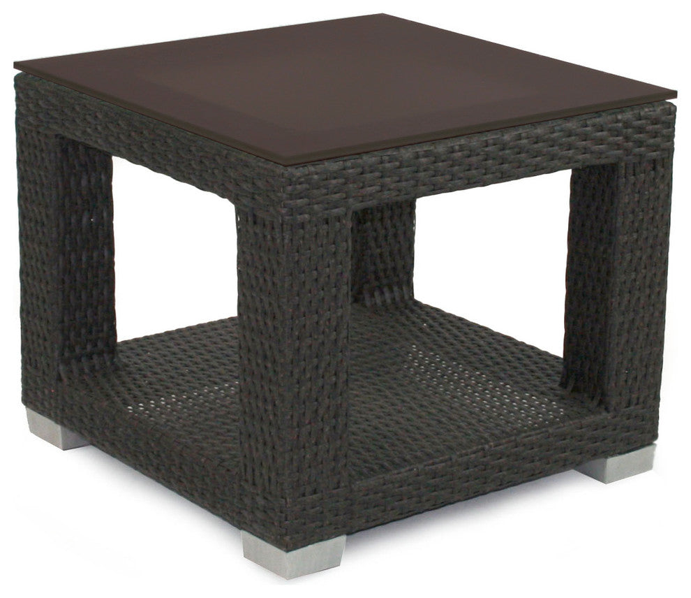 Miami Outdoor End Table With Tempered Glass Top, Signature Espresso Brown