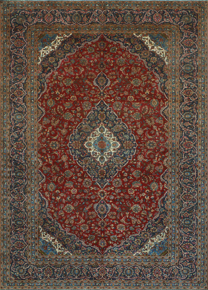 Super Vintage Distressed Aariz Red/Navy Rug, 9'9 x 13'10