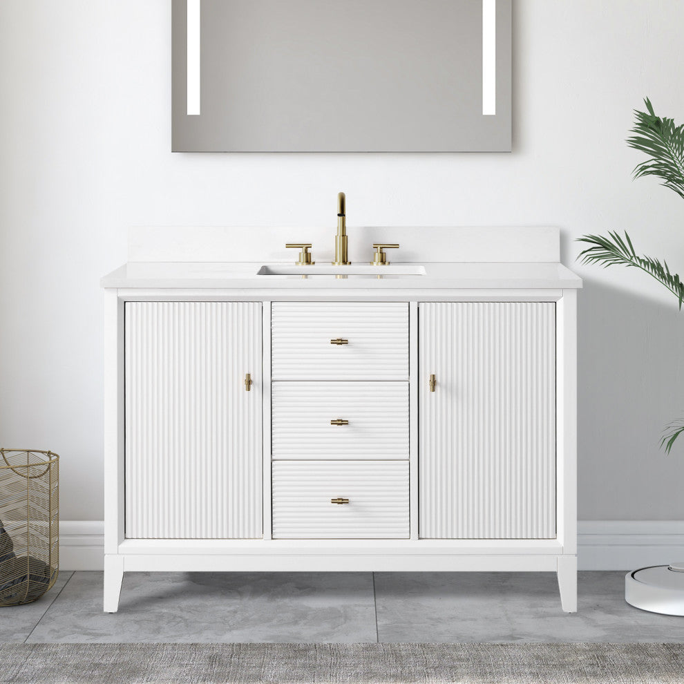Vanity Art Bathroom Vanity with Engineered Marble Top and Sink, White, 48", Golden Brushed