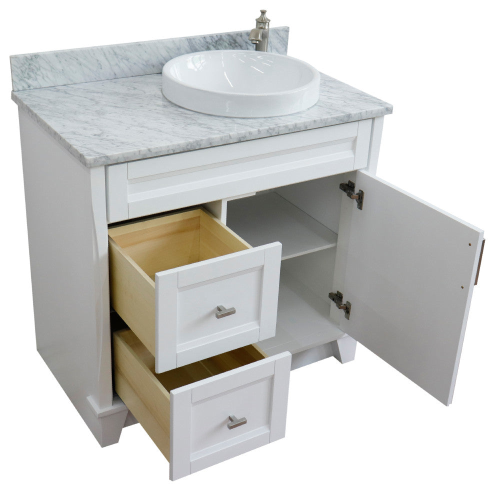 37" Single Sink Vanity, White Finish Top With White Carrara Marble