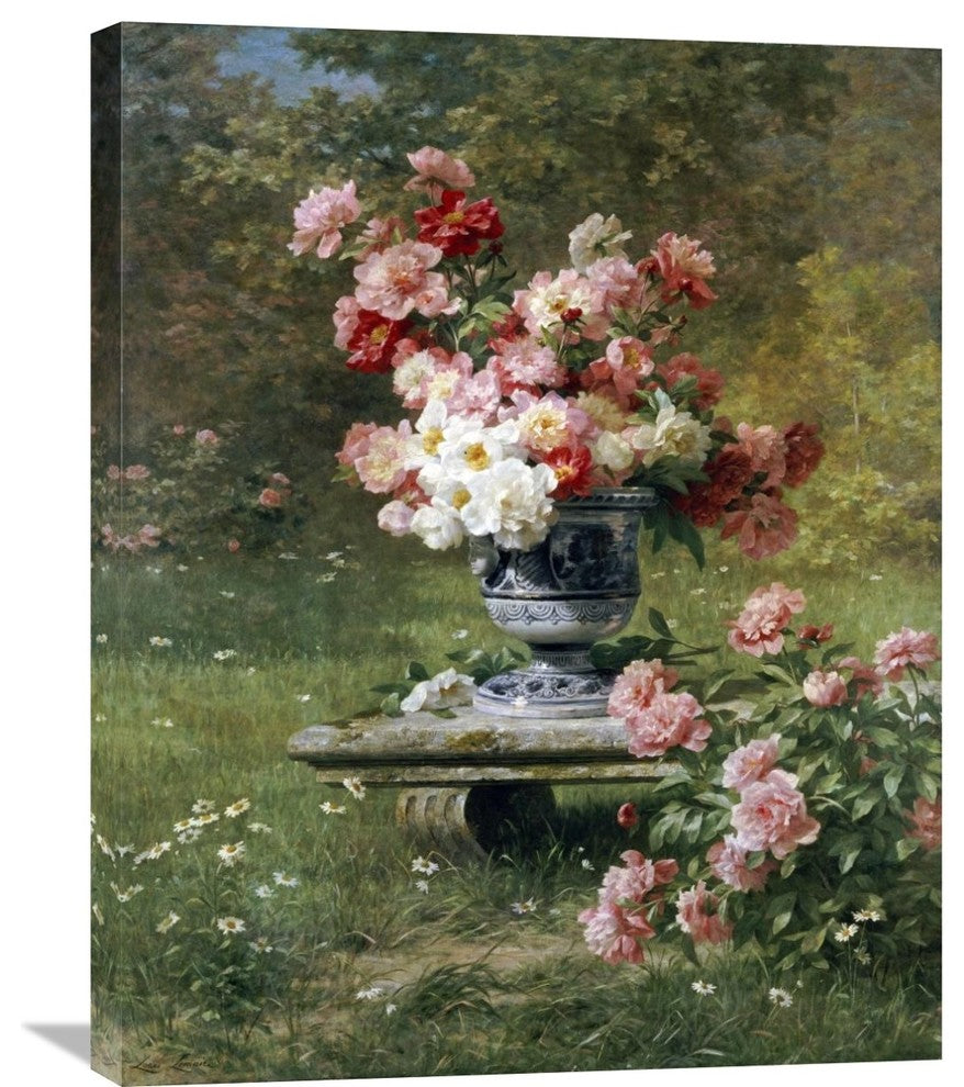 "Peonies In An Urn In a Garden" Canvas Giclee by Louis Marie Lemaire, 24"x30"