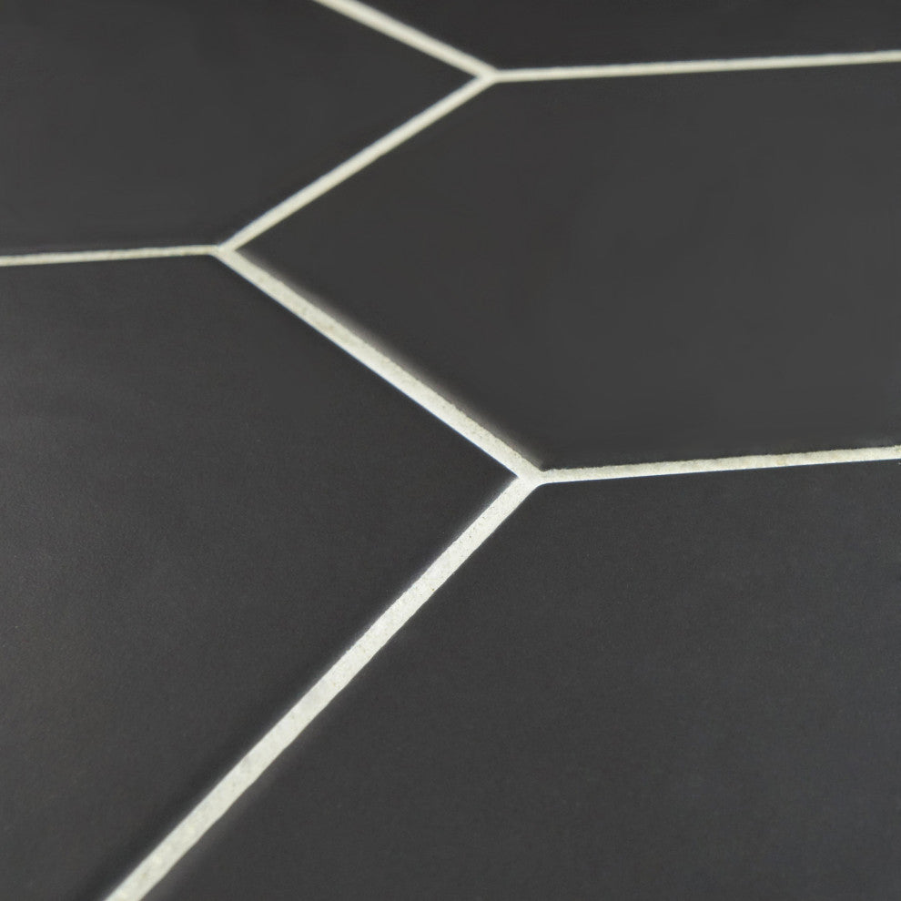 HexTile Ceramic Floor and Wall Tile, Matte Black, Sample