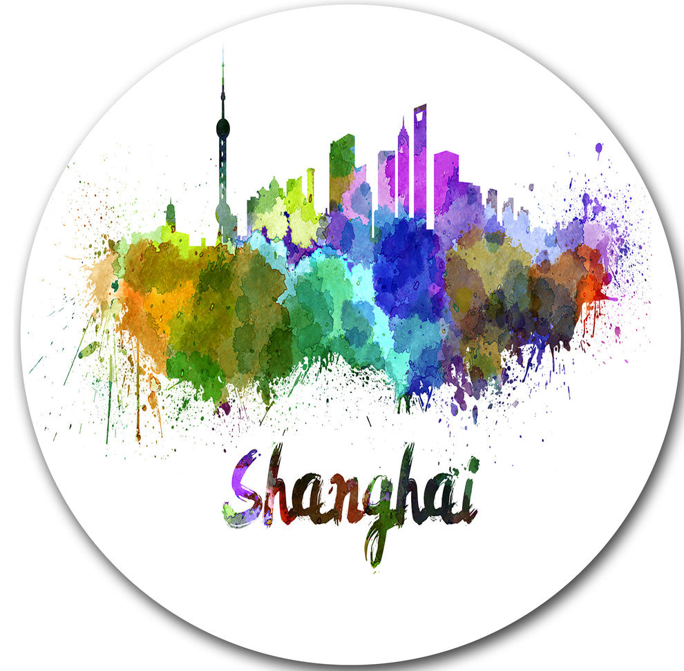 Shanghai Skyline, Cityscape Round Metal Wall Art, 23"