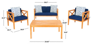 Safavieh Nunzio 4 Piece Indoor-Outdoor Set with Accent Pillows, White/Navy