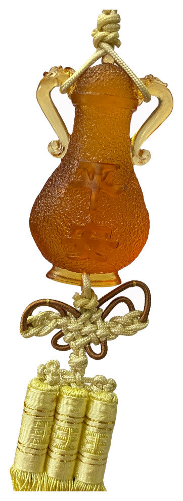 Crystal Glass Fengshui Golden Orange Vase Pendant Tassel, Hws2214