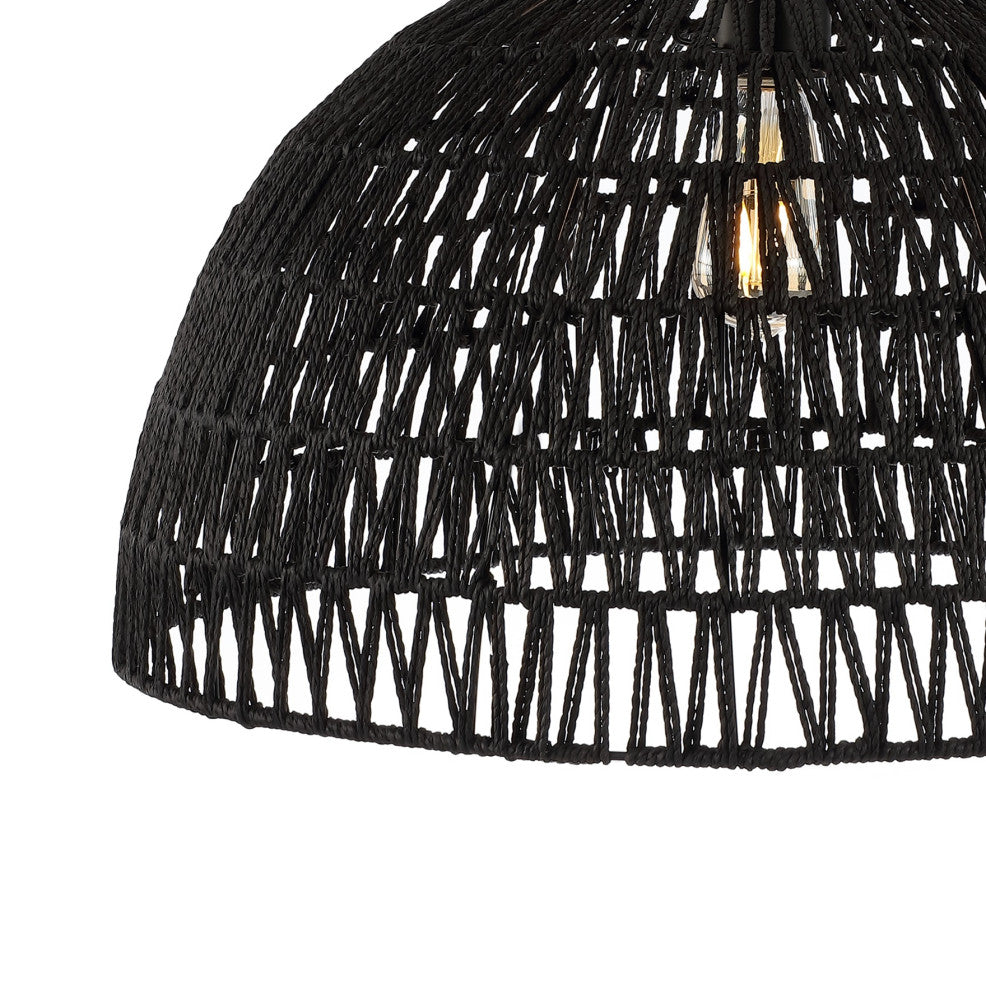 Campana 1-Light Bohemian Modern Woven Rattan/Iron LED Pendant, Black