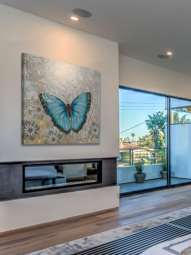 "Light Blue Butterfly" Painting Print on Wrapped Canvas