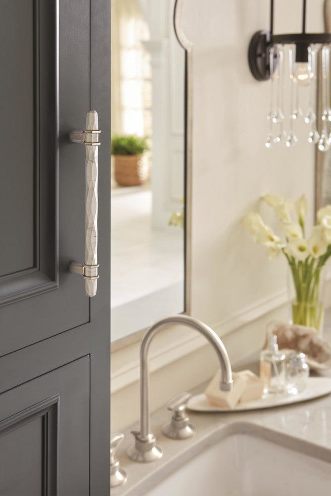 Carrione Cabinet Pull, Marble White/Satin Nickel, 6-5/16" Center-to-Center