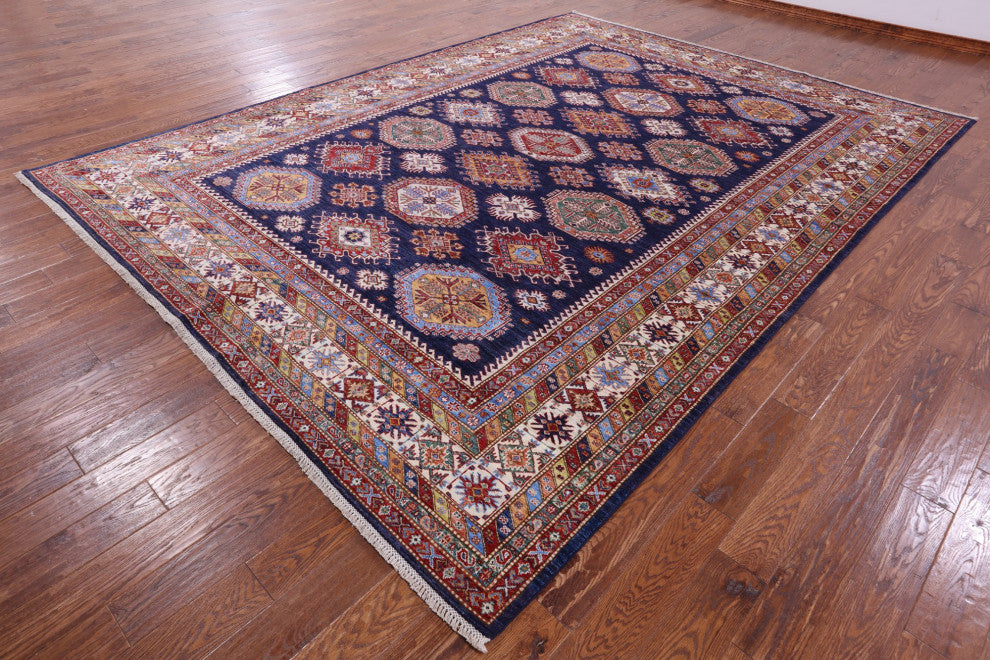 Super Kazak Geometric Handmade Wool Rug 9' 5" X 12' 9" Q9522