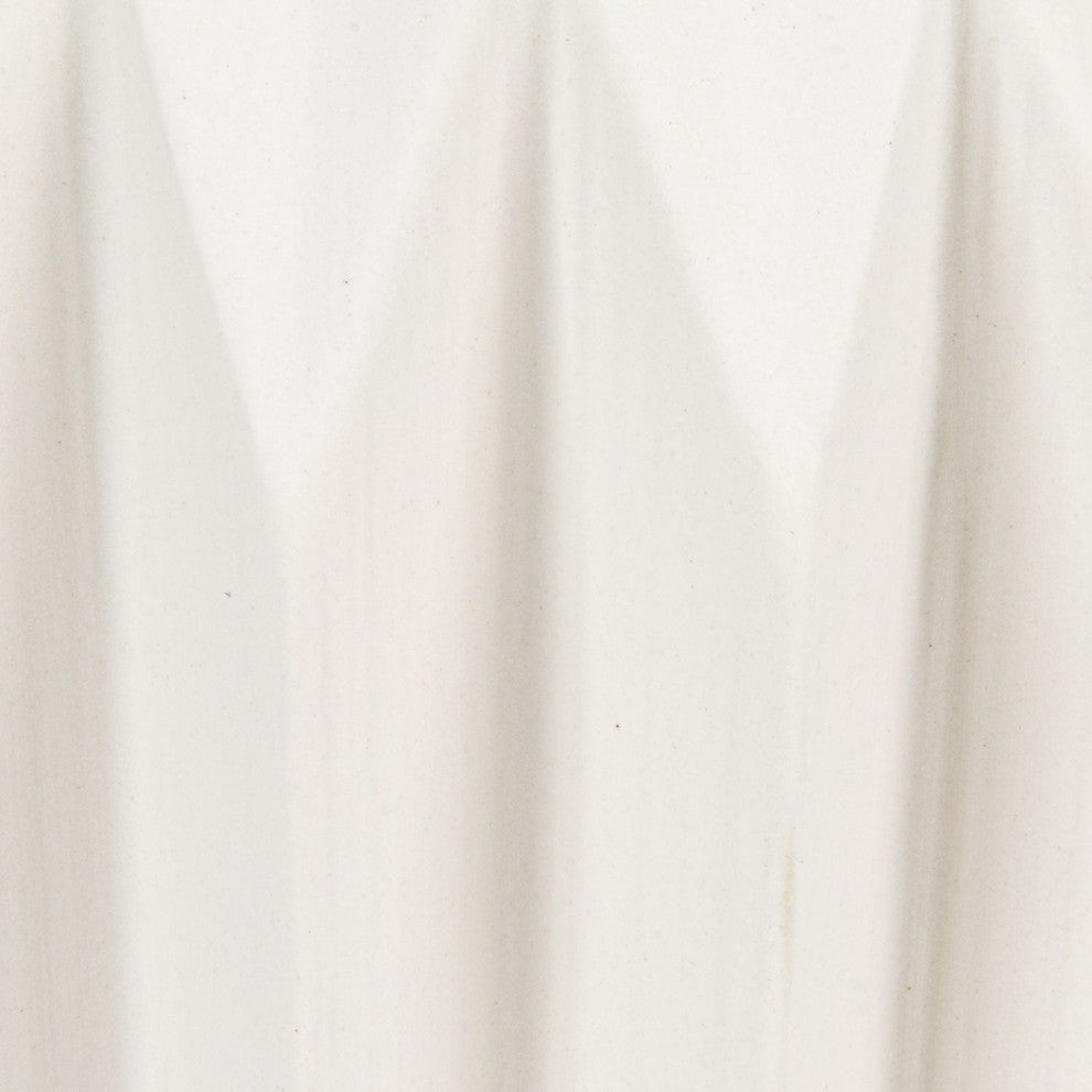 Round Gray Fluted Ceramic Flower Pot, White