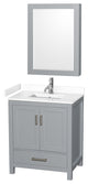 30"SGL Bathroom Vanity Gray, White Cult. Marble Countertop, Sink, Med. Cabinet