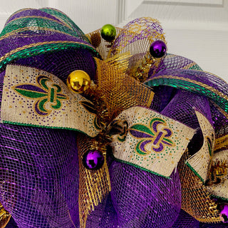 Mardi Gras Wreath Fleur de Lis and Mask Deco Mesh, 28"