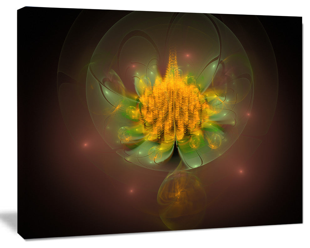 Fractal Yellow Flower on Black, Floral Canvas Art Print, 40"x30"