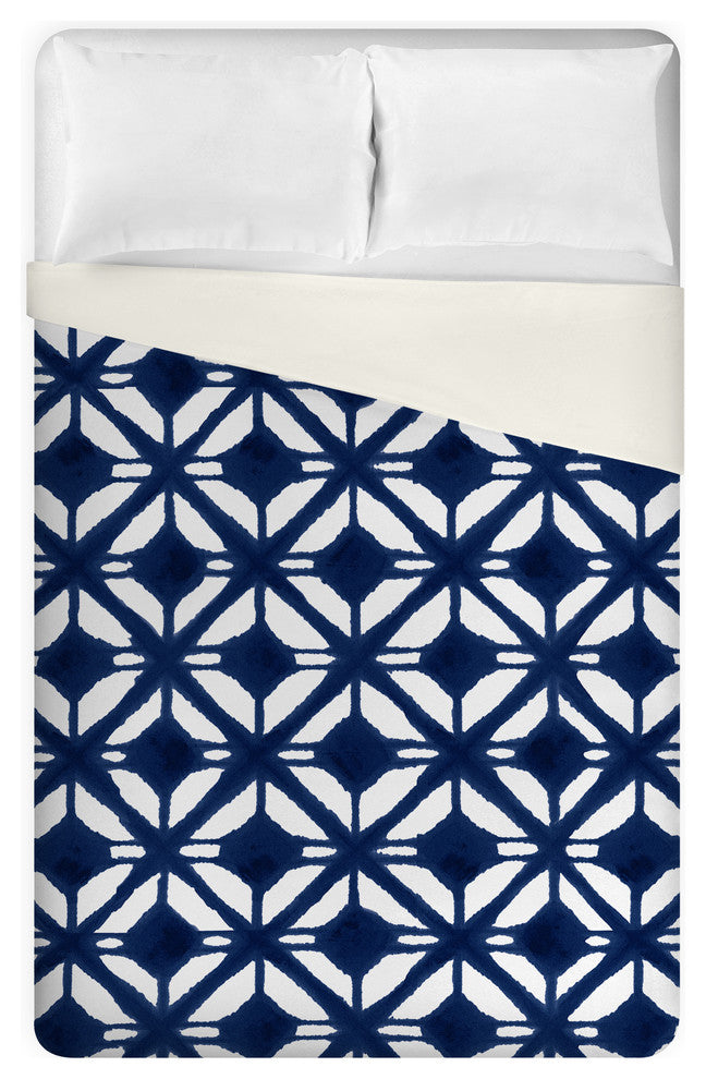 Navy Watercolor Diamond Queen/Full Brushed Poly Duvet