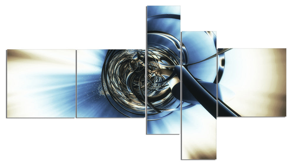 Fractal 3D Tangle in Middle, Abstract Canvas Art Print, 60"x32", 5 panels