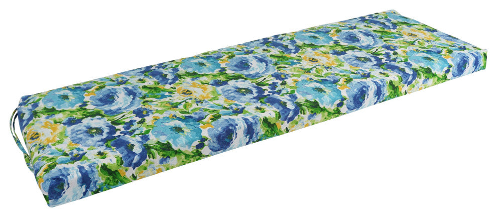 60"X19" Patterned Outdoor Spun Polyester Bench Cushion, Lesandra Sunblue