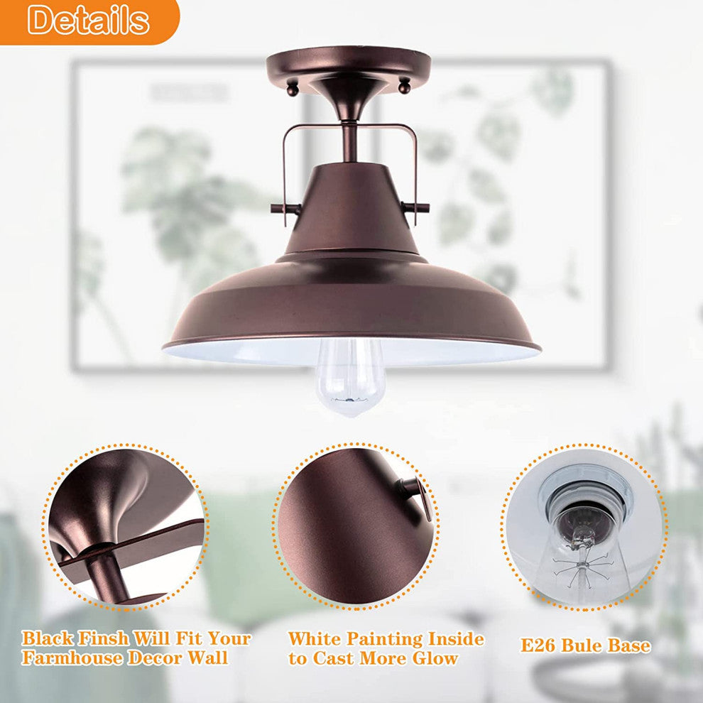 Farmhouse Semi Flush Mount Ceiling Light Vintage Rust Ceiling Lamp