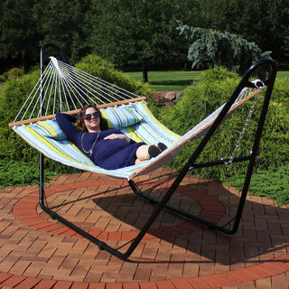 Sunnydaze 2-Person Hammock, Multi Use Universal Stand Quilted Double Fabric, Blu