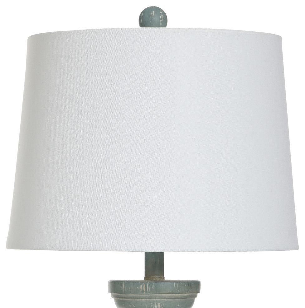Darcy Polyresin Table Lamp 30"H, Blue-Green, White Linen Shade