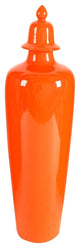 Long Ceramic Lidded Jar With Narrow Bottom, Orange