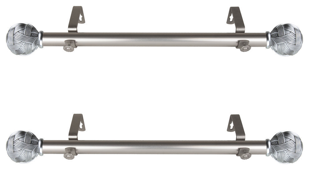 Zina 1" Diameter Side Curtain Rod 12-20" Long, Set of 2, Satin Nickel