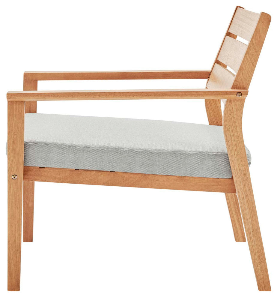 Lounge Chair Armchair, Wood, Brown Natural Taupe Gray, Modern, Outdoor Patio