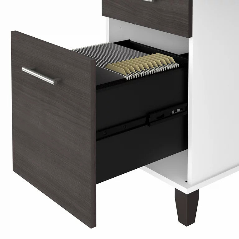 Transitional Desk, Double Pedestal With File & Storage Drawers, Storm Gray/White