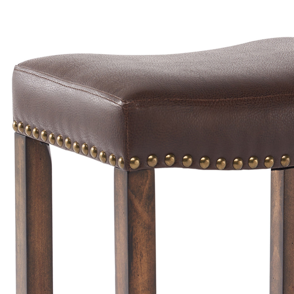 26" Warm Brown Faux Leather Backless Bar Stool