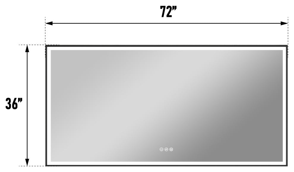 Framed LED Mirror, Dimmer, Defogger, Color Temperature, Matte Black, 72"x36"