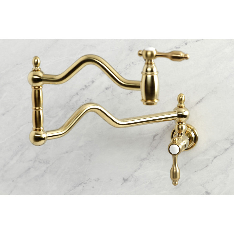 Kingston Brass KS2107TAL Tudor Wall Mount Pot Filler, Brushed Brass