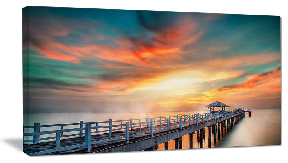"Fascinating Sky And Wooden Bridge" Sea Pier Wall Art, 40"x20"