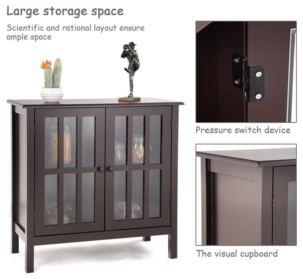 Elegant Glass Door Sideboard Console Storage Buffet Cabinet, Brown