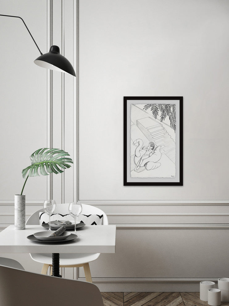 "Flamingo Float" Framed Painting Print, 20"x30"