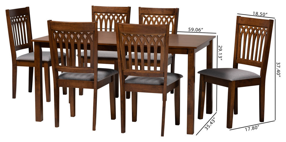 Marsala Modern Collection, Gray/Walnut Brown, 7-Piece Dining Set