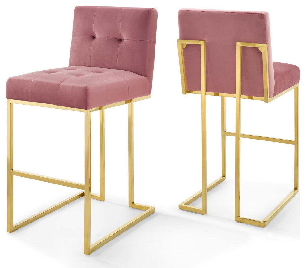 Privy Gold Stainless Steel Performance Velvet Bar Stool Set of 2 Gold Dusty Rose