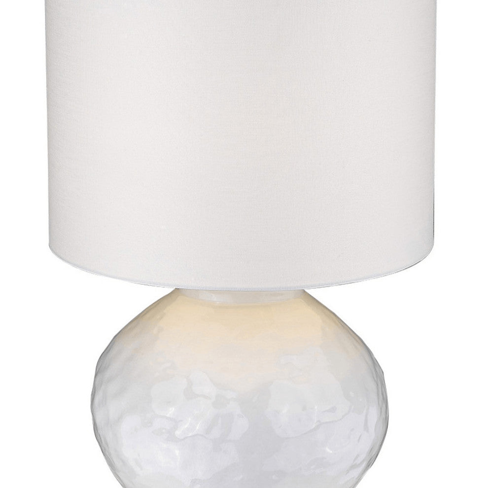 26" White Ceramic Column Table Lamp With White Drum Shade