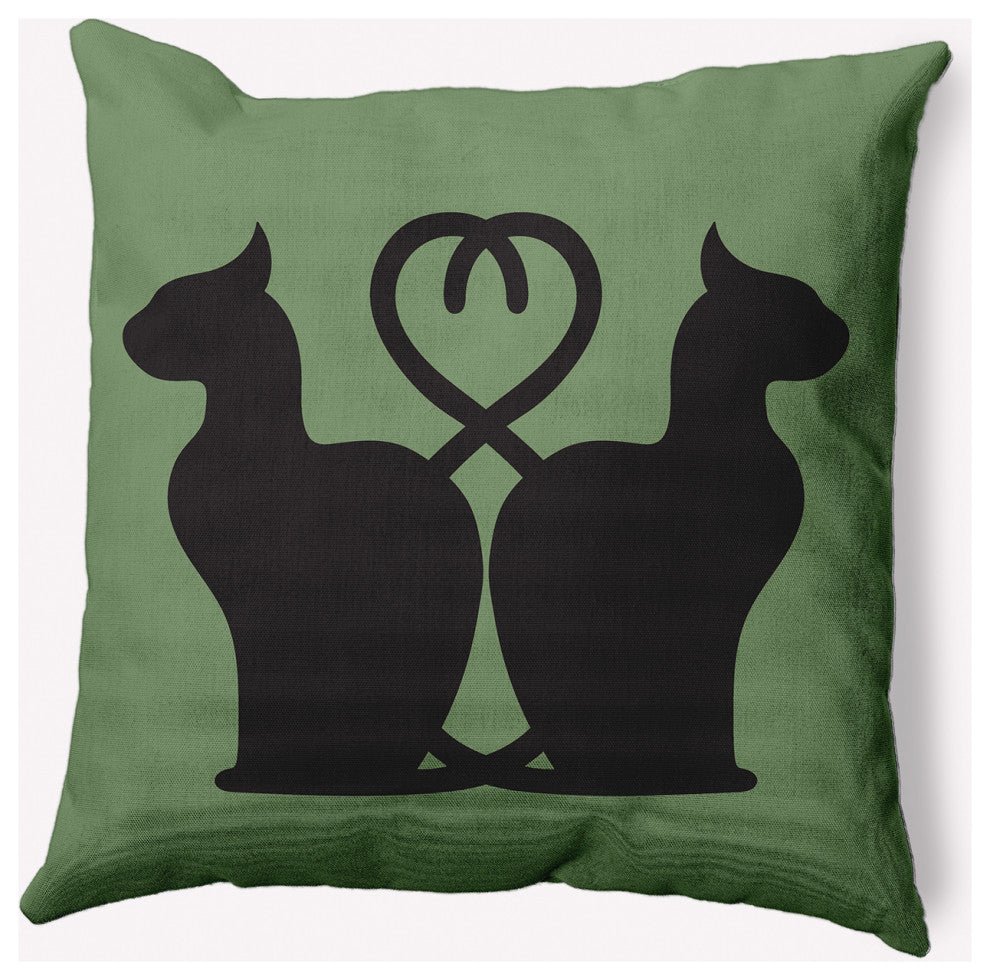 18" x 18" Conniving Cats Indoor/Outdoor Polyester Throw Pillow, Sage